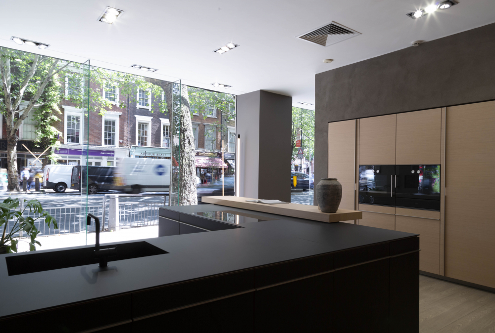 Black Kitchen and outdoor view 