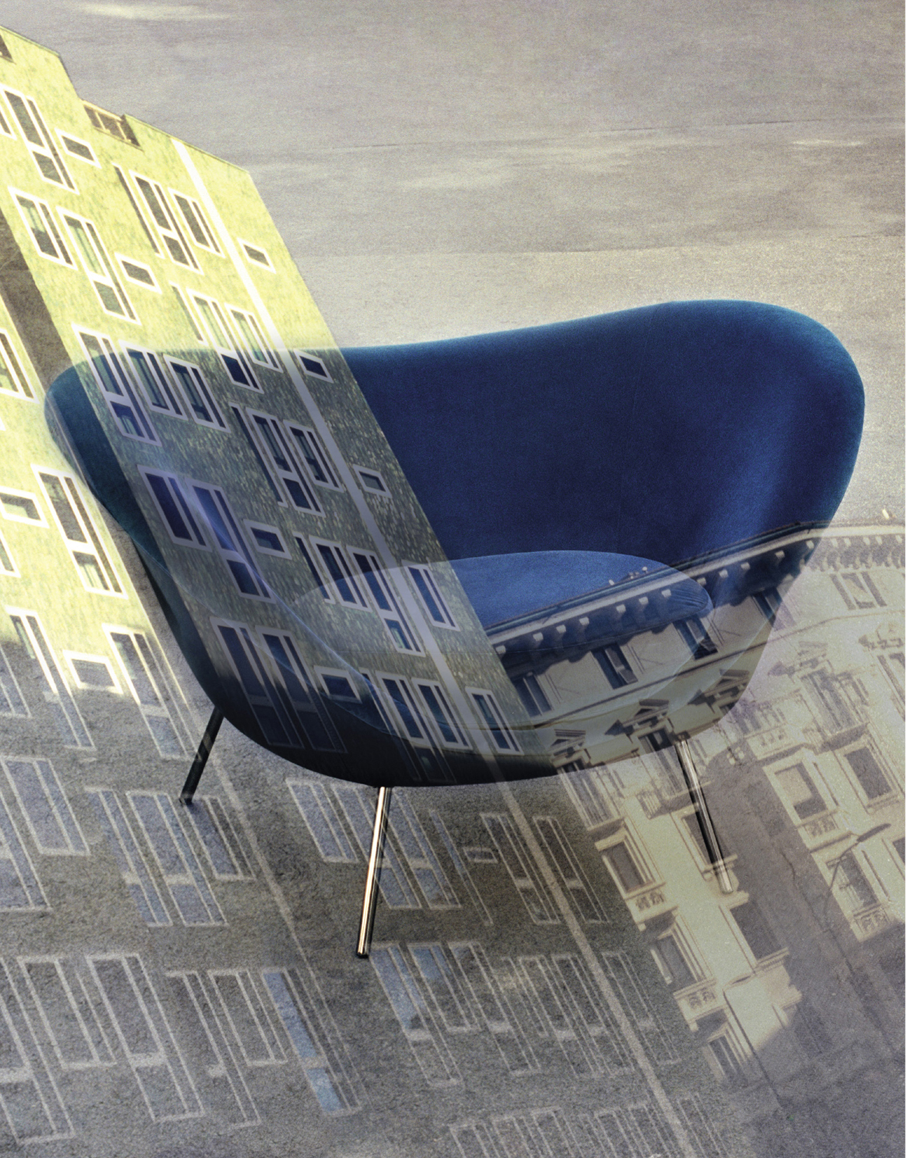 D.154.2 armchair and Montedoria Building Milano design Gio Ponti