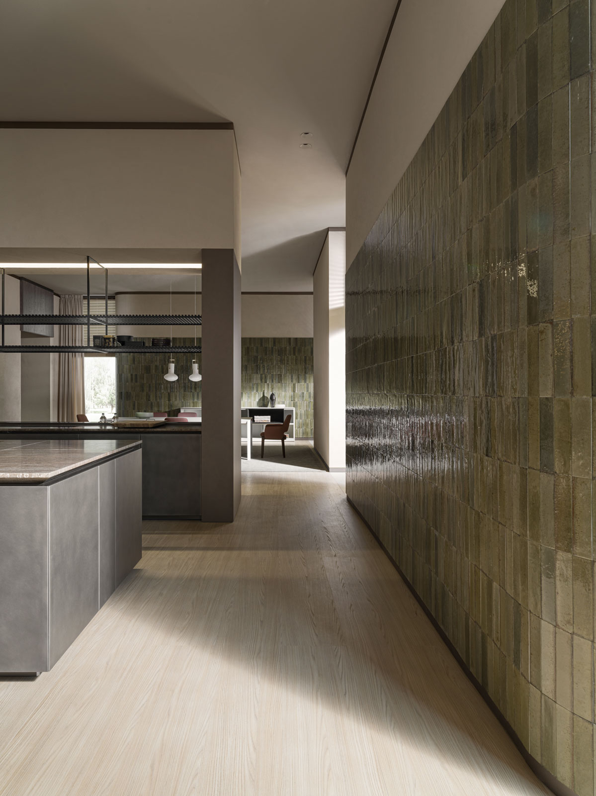 Intersection kitchen designed by Vincent Van Duysen -<br> The setting features Marazzi ceramic tiles