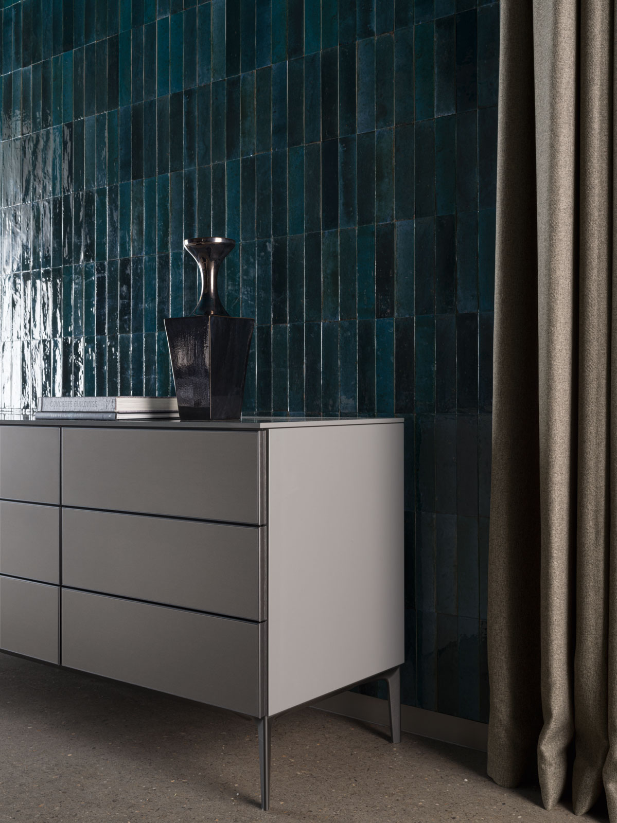 505 UP sideboard designed by Nicola Gallizia -<br>Pictured: Mottura S.p.A curtain system
