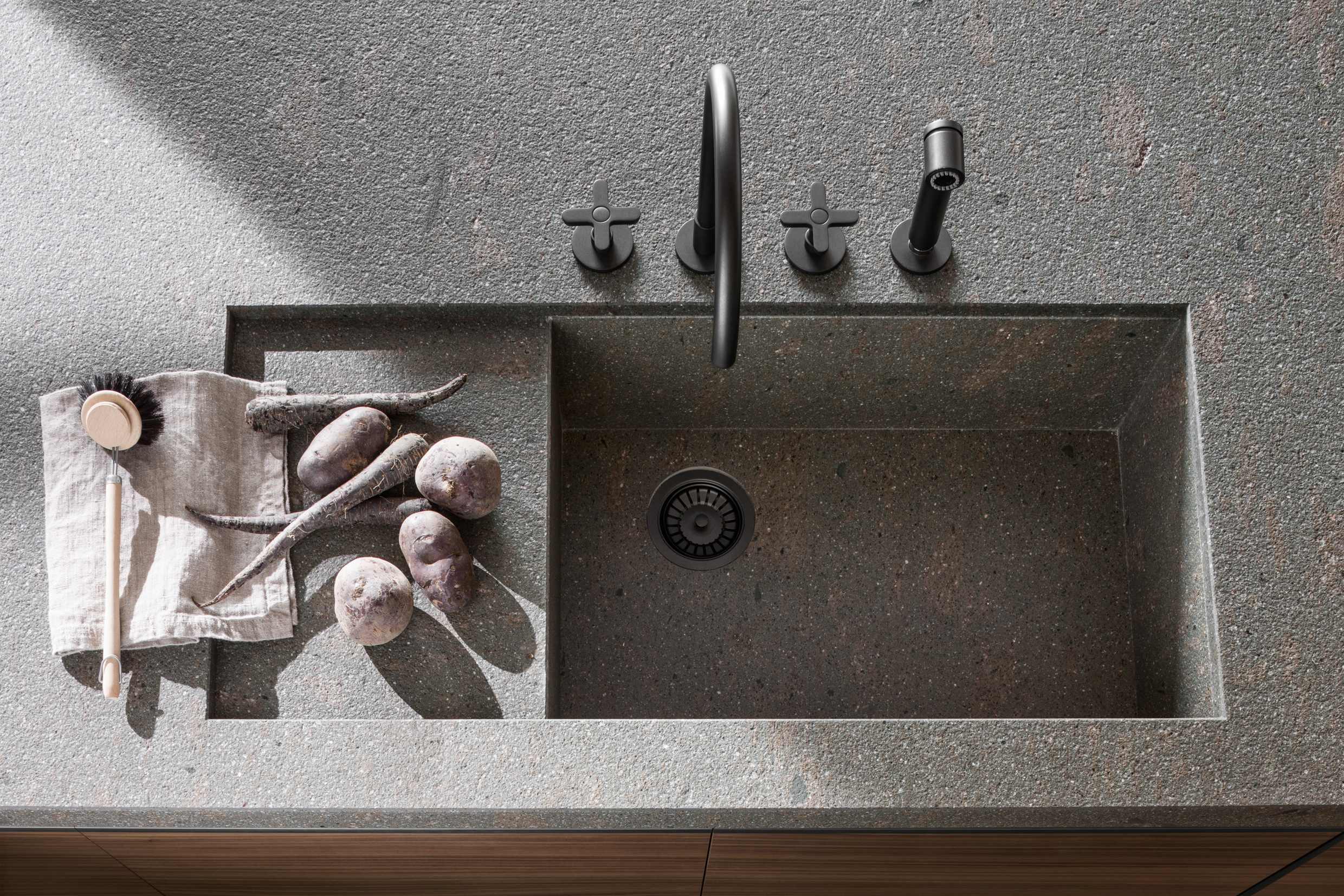 Stone integrated sink, recessed, under-top